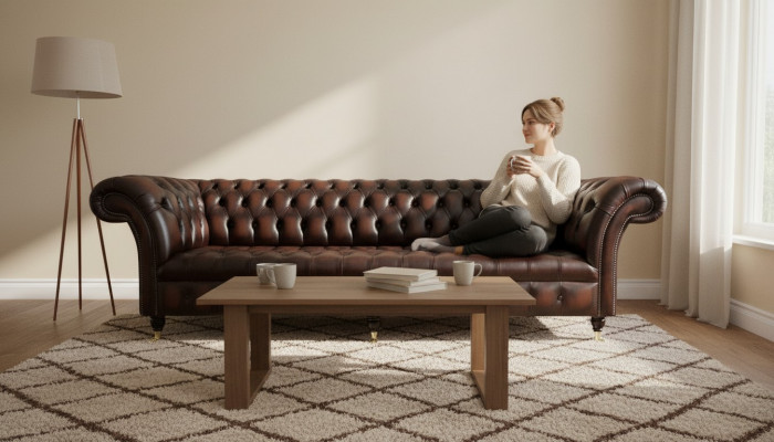 Chesterfield 4-Sëtzer Lieder Wunnzëmmer Design Couchen Sofa Miwwelen Nei