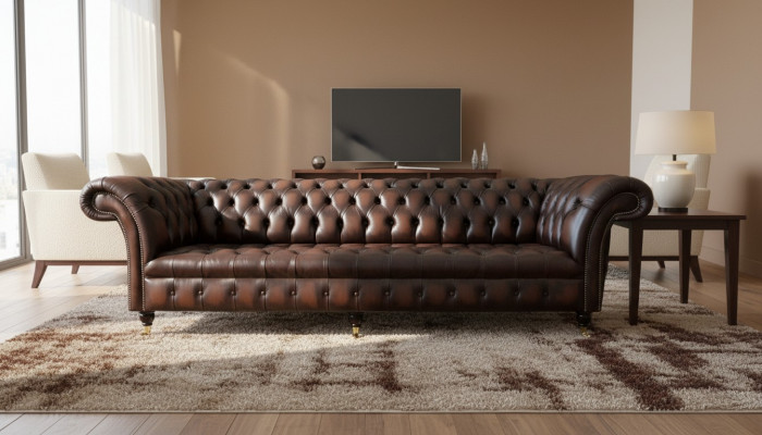 Chesterfield 4-Sëtzer Lieder Wunnzëmmer Design Couchen Sofa Miwwelen Nei