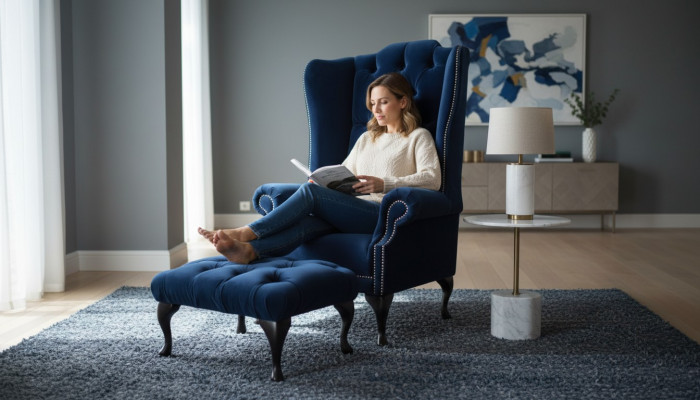 Chesterfield Héiersessel mat Hocker Relax 1 Sëtz Sofa Eensëtzer 2-Deeler