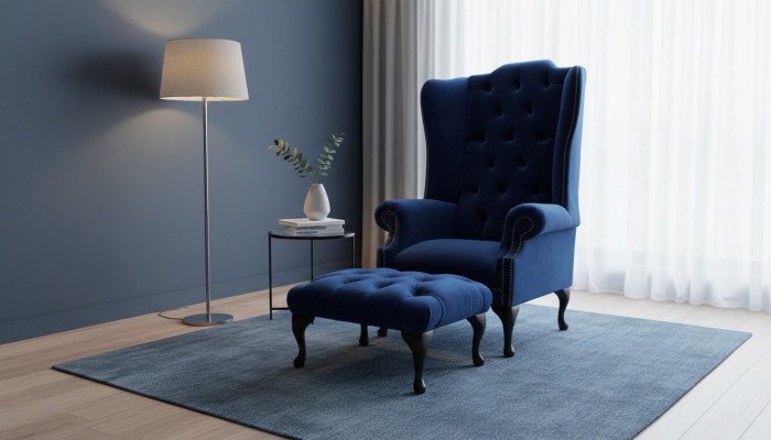 Chesterfield Héiersessel mat Hocker Relax 1 Sëtz Sofa Eensëtzer 2-Deeler
