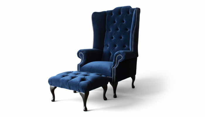 Chesterfield Héiersessel mat Hocker Relax 1 Sëtz Sofa Eensëtzer 2-Deeler