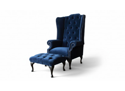 Chesterfield Héiersessel mat Hocker Relax 1 Sëtz Sofa Eensëtzer 2-Deeler