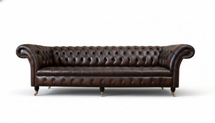 Ledercouch Sofa 4 Sëtzer Couch Luxus Klassesch Lieder Chesterfield Couches
