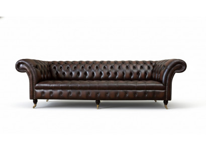 Ledercouch Sofa 4 Sëtzer Couch Luxus Klassesch Lieder Chesterfield Couches