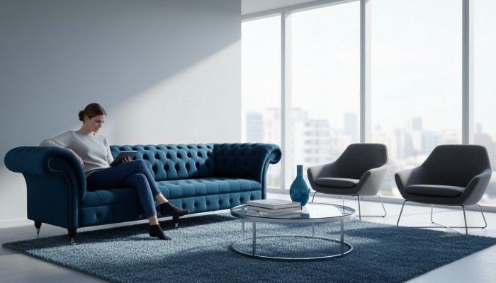 Design Sofa Chesterfield Polster Modern Textil Stoff 4 Sëtzer Schlof