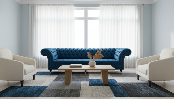 Design Sofa Chesterfield Polster Modern Textil Stoff 4 Sëtzer Schlof