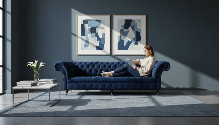 Sofa Chesterfield Sofas 4 Sëtzer Couch Polster Stoff Wunnzëmmer Miwwelen