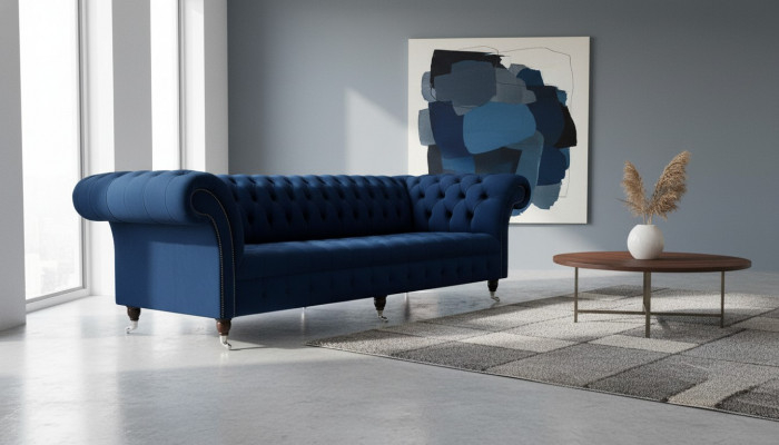 Sofa Chesterfield Sofas 4 Sëtzer Couch Polster Stoff Wunnzëmmer Miwwelen