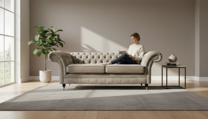 Dreemol Sëtzer Chesterfield Sofa 3 Sëtz Sofasen Gro Stoft Wunnzëmmer Luxus