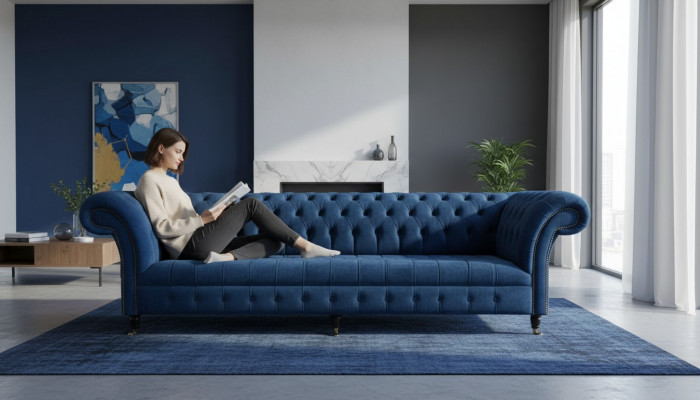 Chesterfield Grouss Sofa Canapé Stoff Samt Polster Couchen 4 Sëtzer Canapéen