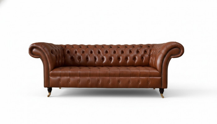 Chesterfield Sofa 3 Sëtz Braun Modern Polster Lieder Wunnzëmmer Design