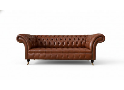 Chesterfield Sofa 3 Sëtz Braun Modern Polster Lieder Wunnzëmmer Design