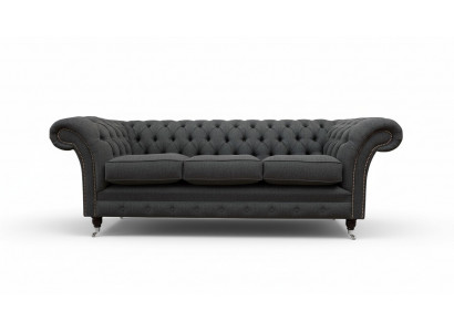 Chesterfield Textil Polster Design Canapé Luxus Couch Gri Sofa 3 Sëtzer