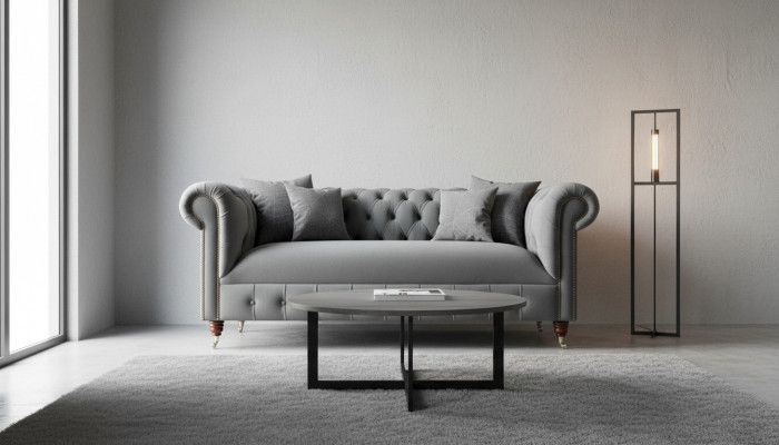 Chesterfield Textil Sofa 3 Sitzplazen Dräisëtzer Luxus Miwwelen Design Lounge