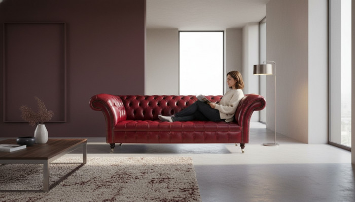 Chesterfield 3-Sëtzer Lieder Canapé Polster Luxus Braun Sofa Miwwelen 230cm