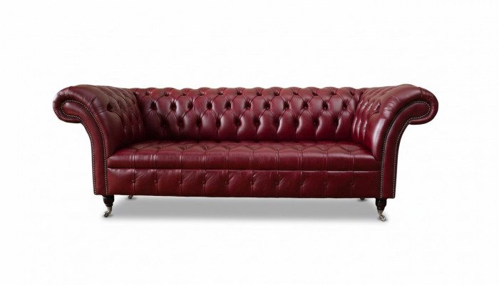 Chesterfield 3-Sëtzer Lieder Canapé Polster Luxus Braun Sofa Miwwelen 230cm