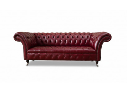 Chesterfield 3-Sëtzer Lieder Canapé Polster Luxus Braun Sofa Miwwelen 230cm