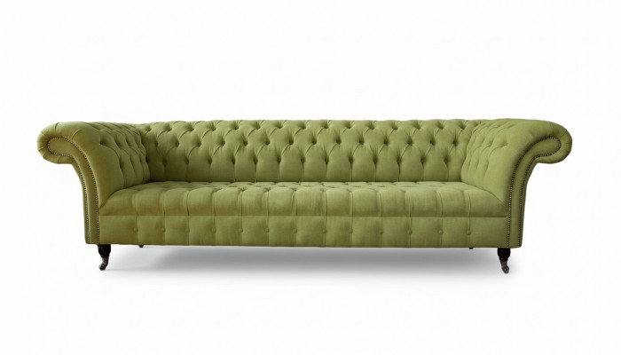 Chesterfield Gréng Canapé Sofa Polster 4 Sëtzer Canapéen Sëtz Sofas Nei