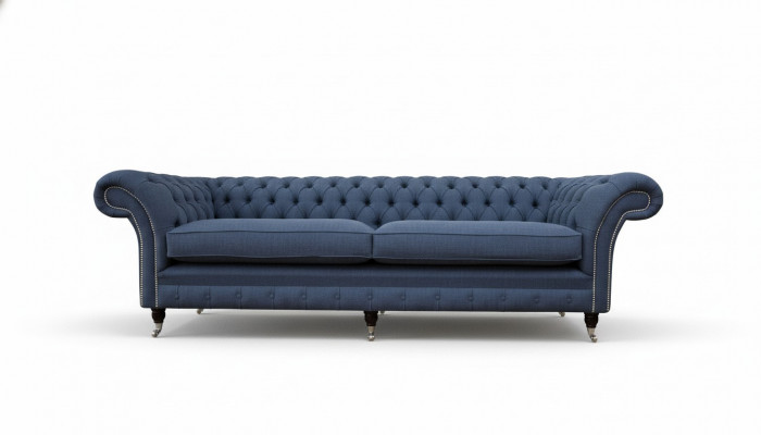 Chesterfield Design Sofa 4 Sëtz Stoff Couch Blo Polster Wunnzëmmer
