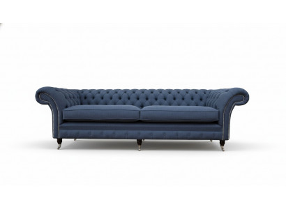 Chesterfield Design Sofa 4 Sëtz Stoff Couch Blo Polster Wunnzëmmer