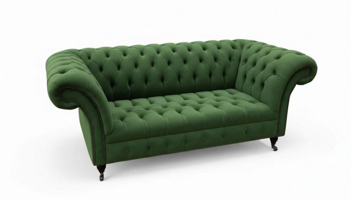Chesterfield Büro Sëtzmiwwel Ariichtung Sofa Couch 2 Sëtz Textil Gréng