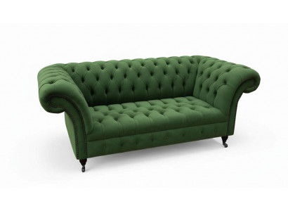 Chesterfield Büro Sëtzmiwwel Ariichtung Sofa Couch 2 Sëtz Textil Gréng
