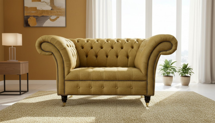 Chesterfield Fotell Design Polstersofa Couch Braun Textil Miwwelen Nei
