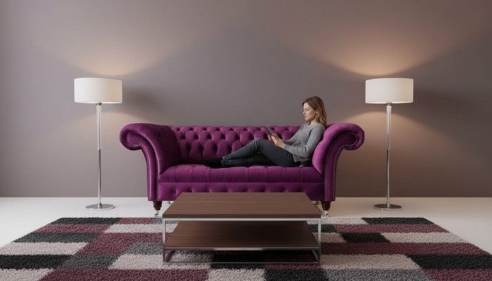 Englesch Chesterfield Büro Sëtzméiwelemiichtung Sofa Canapé 2 Sëtzer Violett