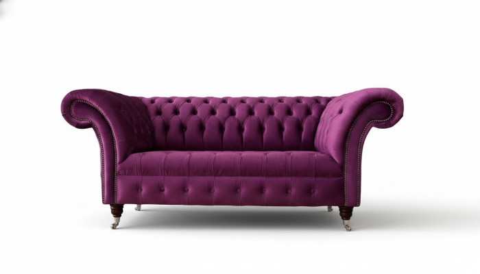 Englesch Chesterfield Büro Sëtzméiwelemiichtung Sofa Canapé 2 Sëtzer Violett