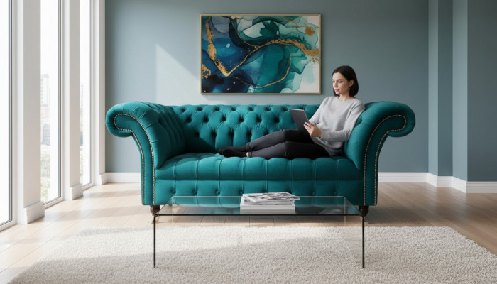 Sofa 2 Sëtzer Design Sofas Polstersofaen Textil Chesterfield Sëtz