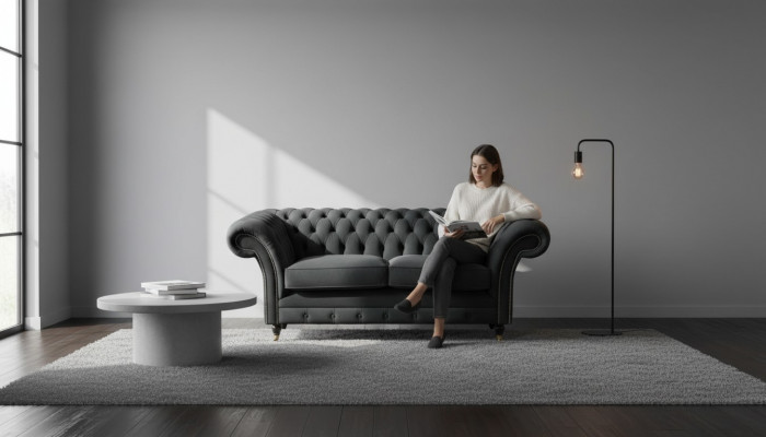 Chesterfield Schwaarz 2 Sëtzer Couch Polster Couchen Design Sofa Textil