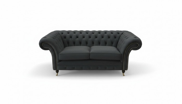 Chesterfield Schwaarz 2 Sëtzer Couch Polster Couchen Design Sofa Textil