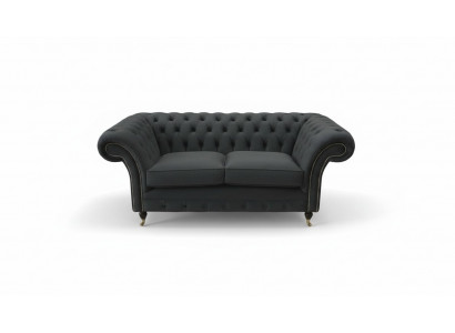 Chesterfield Schwaarz 2 Sëtzer Couch Polster Couchen Design Sofa Textil