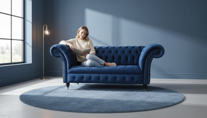 Englänner Chesterfield Büro Sëtzméiwel Ariichtung Canapé Couch 2 Sëtz Kinnekräichblo