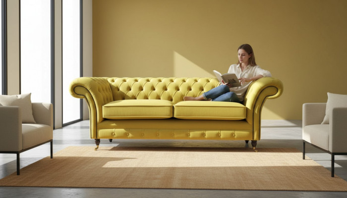 Textil 3-Sëtzer Blo Stoff Design Couch Polster 230cm Sofa Chesterfield