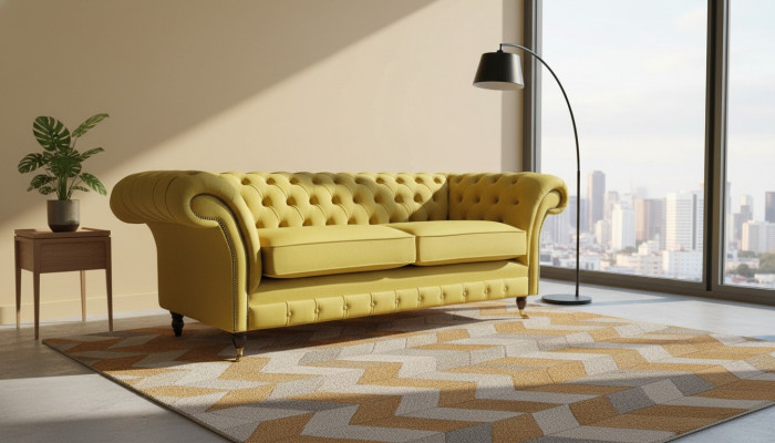 Textil 3-Sëtzer Blo Stoff Design Couch Polster 230cm Sofa Chesterfield