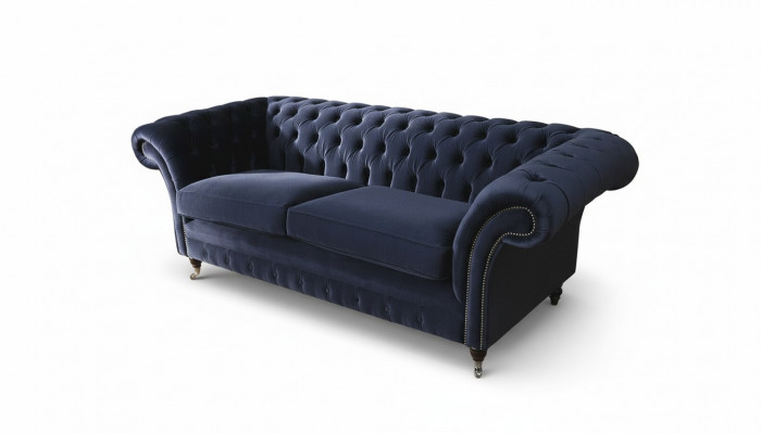 Klassesch Chesterfield Wunnzëmmer Samett Canapé Blo 3 Plazen Textil Sofaen