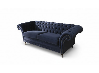 Klassesch Chesterfield Wunnzëmmer Samett Canapé Blo 3 Plazen Textil Sofaen