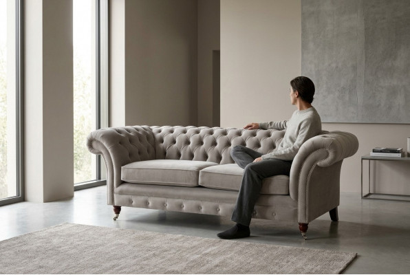 Chesterfield 3 Sëtz Relax Lounge Sofa Stoff Polster Couch Stoff Couchen