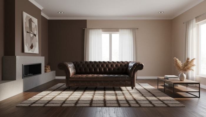 Dräisëtzer Chesterfield Sofa 3 Sëtzer Sofaen Braun Lieder Wunnzëmmer Luxus
