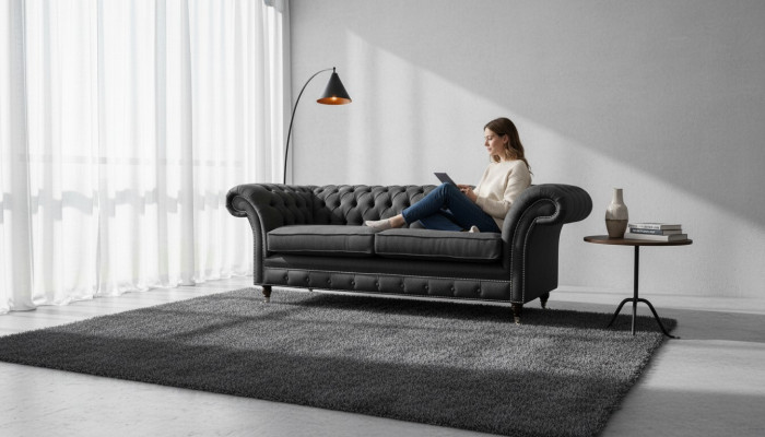 Wunnzëmmer Sofa Chesterfield Canapé Drësëtz Design Schwaarz Miwwelen Nei