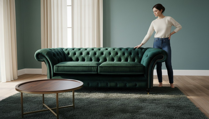 Chesterfield Polster 3 Sëtzer Textil Canapé Sofa Dräisëtzer Canapé Samt