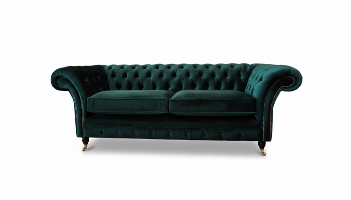 Chesterfield Polster 3 Sëtzer Textil Canapé Sofa Dräisëtzer Canapé Samt