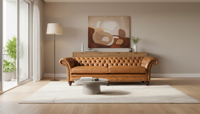 Sofa 4 Sëtzer Couch Polster Chesterfield Sofa Sëtz Lieder Design Brong Miwwelen