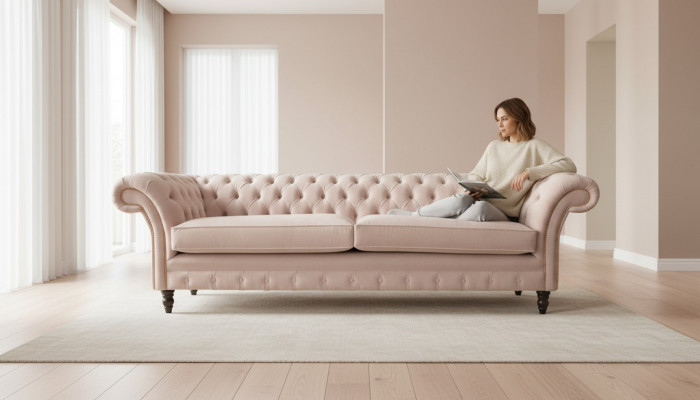 Rosa Viersëtzer Polstersofa 4-Sëtz Miwwel Grouss Soën Couch 245cm Nei