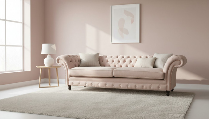 Rosa Viersëtzer Polstersofa 4-Sëtz Miwwel Grouss Soën Couch 245cm Nei