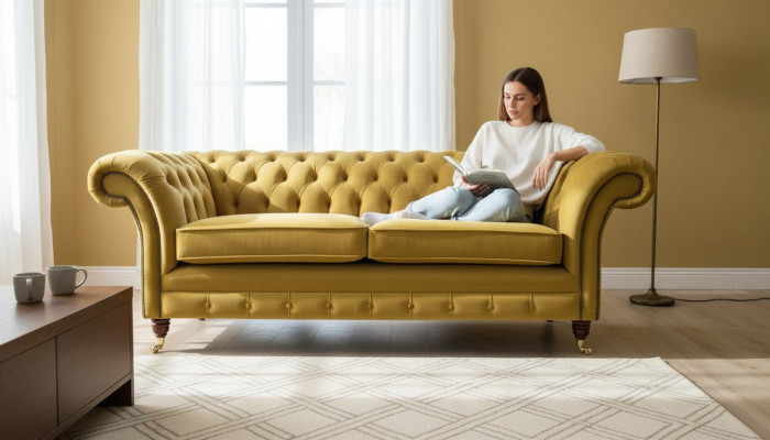 Chesterfield Canapé 3 Sëtzer Design Couch Dräisiichter Luxus Miwwelen Stil Textil