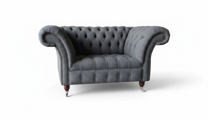 Chesterfield Design Fauteuil Grau Gestoffert Luxus Textil Canapéen 1 Sëtzer