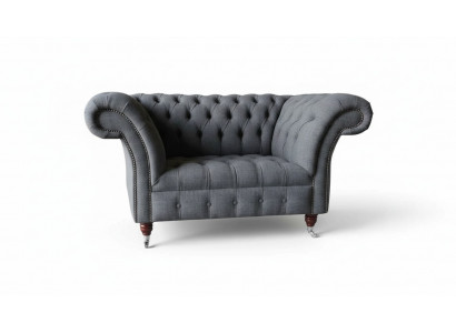 Chesterfield Design Fauteuil Grau Gestoffert Luxus Textil Canapéen 1 Sëtzer