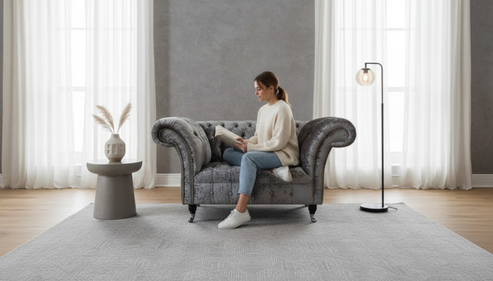 Chesterfield Sëtzgruppen Design Polster Sofa Couch Chesterfield Textil Sëlwer